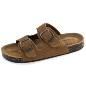 Sandales double brides cuir camel